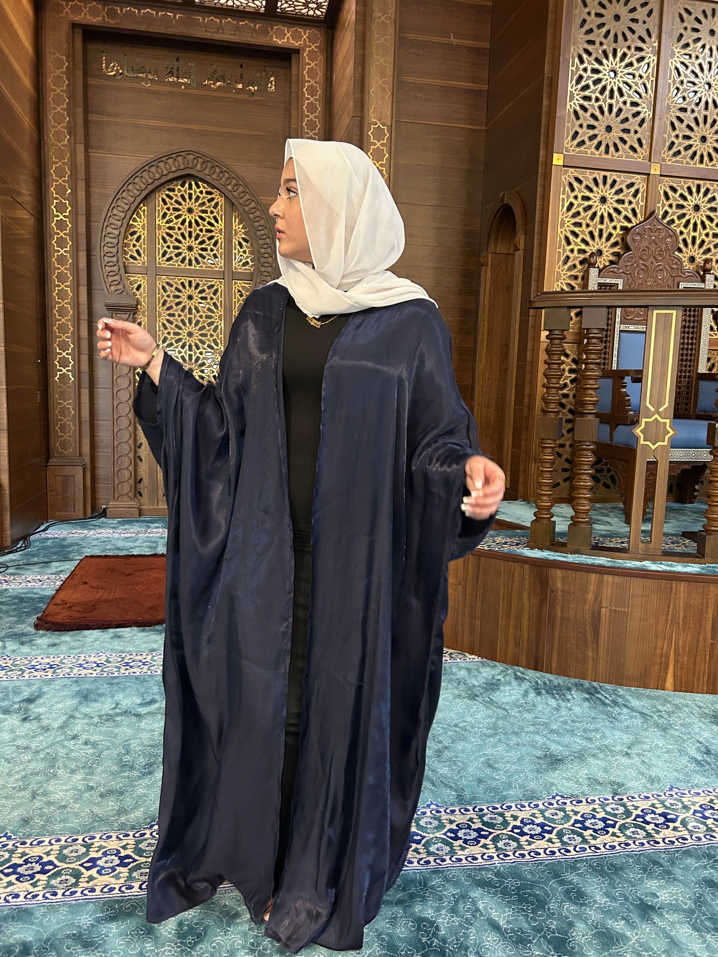 Navy Blue Chrome Open Abaya
