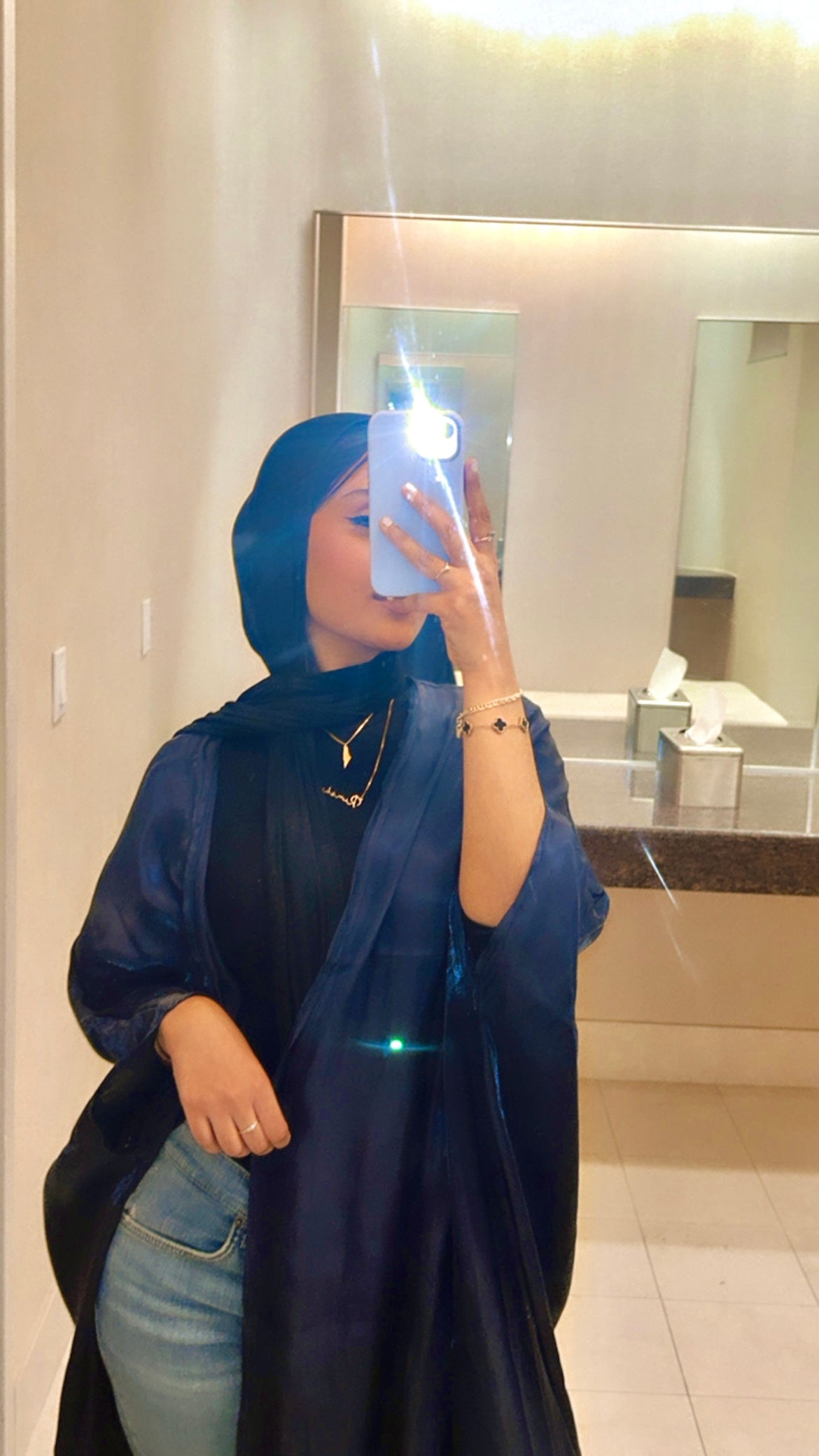 Navy Blue Chrome Open Abaya